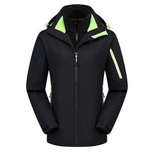 Thenxin Women Waterproof Jacket Warm Hooded Zipper Outdoor Hiking Climbing Windbreaker(Black,XXL)