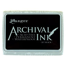 Load image into Gallery viewer, Ranger Archival Ink Pad, Jet Black – Permanent, Waterproof, Acid-Free, Non-Toxic – Won’t Bleed or Smudge – Provides Vivid and Crisp Stamping Results – Air Dry on Matte and Heat Set on Glossy Surfaces
