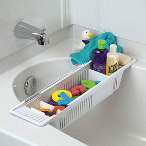 HomDSim Plastic Bath Tray, Bathtub Holder Non-Slip Telescopic Bathtub Caddy Adjustable Multifunction Storage Tub Shelf Bathtub Stand for Bathroom-White 86x14x10cm(34x5.5x4inch)