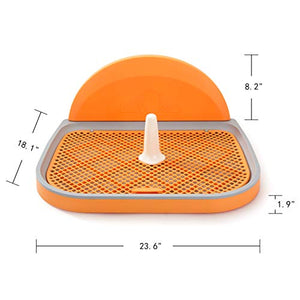 HIPIPET Puppy Dog Potty Tray 23.6''X18.1''X1.9'' Puppy Pad Holder with Removable Post and Wall Cover for Cats and Dogs Toilet (Orange)