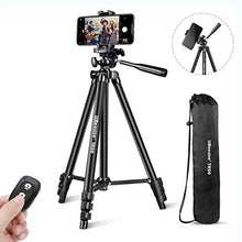 Load image into Gallery viewer, UBeesize Phone Tripod, 51&quot; Adjustable Travel Video Tripod Stand with Cell Phone Mount Holder &amp; Smartphone Bluetooth Remote, Compatible with iPhone/Android (Black)
