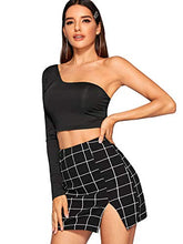 Load image into Gallery viewer, Floerns Women's Plaid Bodycon Split Mini Skirt A Black M
