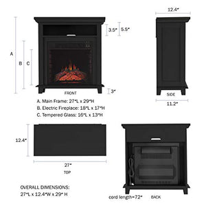 Northwest 80-FPWF-3 Electric Fireplace TV Stand– 29” Freestanding Console with Shelf, Faux Logs and LED Flames, Space Heater Entertainment Center (Black)