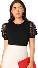 Load image into Gallery viewer, Romwe Women's Summer Short Sleeve Mock Neck Casual Blouse Tops Floral Black Large

