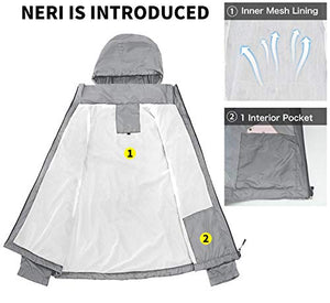 sunseen Women's Outdoor Waterproof Raincoat Packable Lightweight Rain Jacket Hooded Outerwear Trench Coat Travel Windbreaker (Grey, XL)
