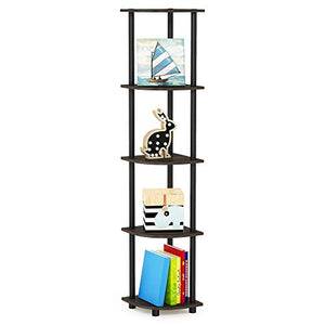 Furinno Turn-N-Tube 5 Tier Corner Shelf, Dark Brown Grain/Black