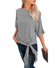 Load image into Gallery viewer, OURS Women's Casual Knot Tie Front Long Sleeve T Shirt Blouses Tops (XL, Gray)
