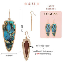 Load image into Gallery viewer, Marble Effect on Recycled Wood, Arrowhead Shape Drop Statement Earrings
