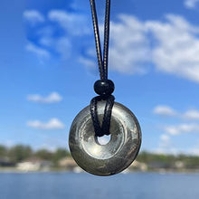 Load image into Gallery viewer, Magic Human Pyrite Crystal Stone Necklace - Lucky Donut Pendant Amulet - Iron-Metallic Circle Jewelry - Good Luck Charm
