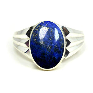 Jewelryonclick Natural Lapis Lazuli Silver Rings for Men 5 Carat Gemstone Astrology Chakra Healing in Size 9