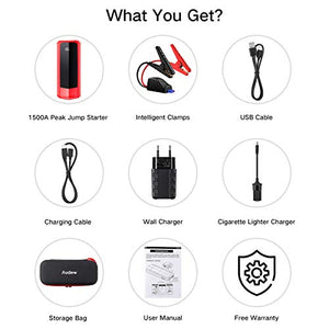 Audew Upgraded Car Jump Starters, Jump Box 2000A Peak 20000mAh Battery Charger Automotive(up to All Gas and 8.5L Diesel), 12V Battery Booster with 3 Modes LED Flashlight and Dual QC USB Ports