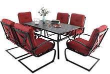 Load image into Gallery viewer, MFSTUDIO 7 Piece Outdoor Patio Dining Set 6 Spring Motion Cushion Chairs, 1 Rectangular Table with 1.57&quot; Umbrella Hole Furniture Sets for Lawn Backyard Garden
