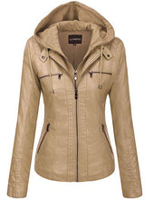 Load image into Gallery viewer, Tanming Women's Womens Hooded Faux Leather Jackets (X-Small, Apricot)
