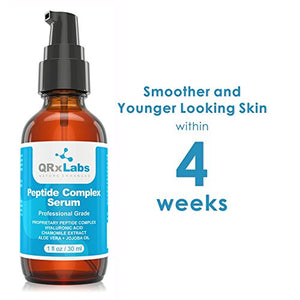 Peptide Complex Serum/Collagen Booster for the Face with Hyaluronic Acid and Chamomile Extract - Anti Aging Peptide Serum, Reduces Wrinkles, Heals and Repairs Skin - Tightening Effect - 1 fl oz