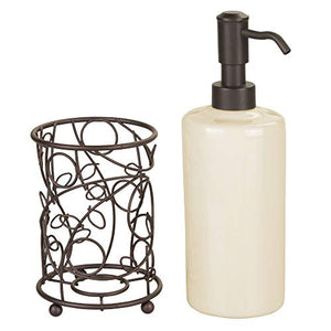 iDesign Twigz Ceramic and Metal Liquid Soap Pump and Lotion Dispenser for Kitchen, Bathroom, Sink, Vanity, 4.5" x 4.5" x 8.5", Vanilla and Bronze