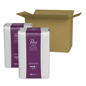 Poise Incontinence Pads, Moderate Absorbency, Regular Length, 132 Count (2 Packs of 66) (Packaging May Vary)