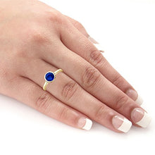 Load image into Gallery viewer, 18K Yellow Gold Round-Cut Blue Sapphire Gemstone Solitaire Engagement Ring Bezel (1/3 cttw) Size 9

