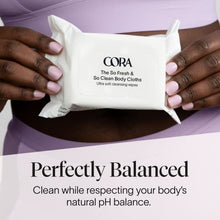 Load image into Gallery viewer, Cora Body Cloths | Cleansing Wipes | Unscented | All Over Refresh | Intimate Areas | Moisturizing and Hydrating | pH Balance | Soothing Aloe | Pouch | Packaging May Vary (60 Count)
