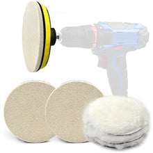 Load image into Gallery viewer, 6 Inch Buffing Wool Pads 8PCS Kit, Felt Polishing Pad Buffing Wheel for Drill Woolen Wax Pad and 5/8&#39;&#39;-11 Thread Hook &amp; Loop Backer Plate with Drill Adapter for Car Boat Polish, Waxing, Sealing, Glaze
