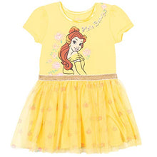 Load image into Gallery viewer, Disney Princess Belle Toddler Girls Short Sleeve Tutu Dress Scrunchie Set Yellow 3T
