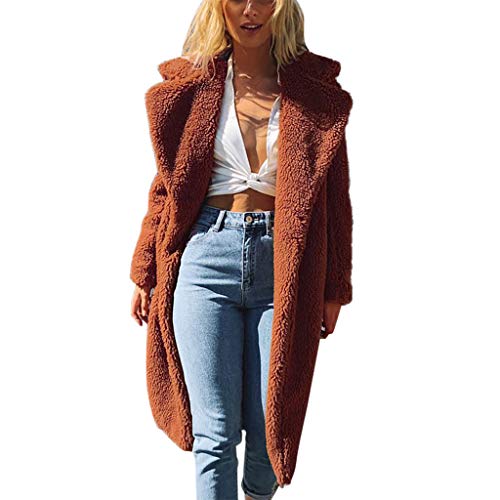 WYTong Winter Maxi Coat For Womens Fashion Warm Faux Fur Coat Jacket Casual Solid Long Parka Outerwear(Brown,L)