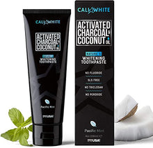 Load image into Gallery viewer, Cali White Activated Charcoal &amp; Organic Coconut Oil Teeth Whitening Toothpaste, Made in USA, Natural Teeth Whitener, Vegan, Fluoride-Free, Sulfate-Free, Organic, Black Tooth Paste, Pacific Mint (4oz)
