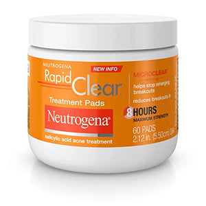 Neutrogena Rapid Clear Acne Face Pads with Salicylic Acid Acne Treatment Medicine to Fight Face Breakouts, Oil Free Pads with Maximum Strength Salicylic Acid Acne Medicine, 60 ct
