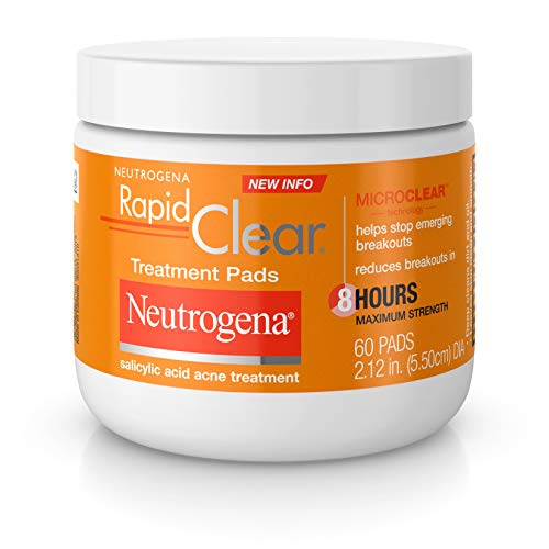 Neutrogena Rapid Clear Acne Face Pads with Salicylic Acid Acne Treatment Medicine to Fight Face Breakouts, Oil Free Pads with Maximum Strength Salicylic Acid Acne Medicine, 60 ct