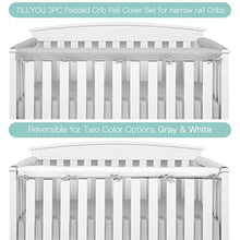 Load image into Gallery viewer, TILLYOU 3-Piece Padded Baby Crib Rail Cover Protector Set from Chewing, Safe Teething Guard Wrap for Standard Cribs, 100% Silky Soft Microfiber Polyester, Fits Side and Front Rails, Pale Gray
