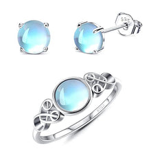 Load image into Gallery viewer, Fansilver Moonstone Earrings 925 Sterling Silver Moonstone Earrings Moonstone Rings Size 9 Celtic Knot Ring Round Synthetic Moonstone Ring
