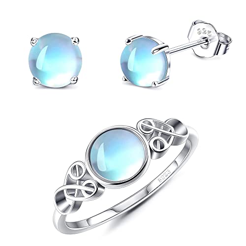 Fansilver Moonstone Earrings 925 Sterling Silver Moonstone Earrings Moonstone Rings Size 9 Celtic Knot Ring Round Synthetic Moonstone Ring