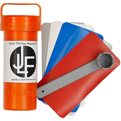 JLF Repair Kit for Inflatable Stand Up Paddle Boards (SUP) | Includes Red, White, Blue, Clear Grey PVC and Wrench (No Adhesive)