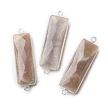 Load image into Gallery viewer, 31x11mm Silver Bezel Chocolate Moonstone Bar 2 Ring Connector North South 1 Piece
