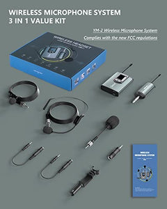 Microphone System Headset Mic/Stand Mic/Lavalier Lapel Mic with Rechargeable Bodypack Transmitter & Receiver 1/4" Output for iPhone, PA Speaker, DSLR Camera, Recording, Teaching
