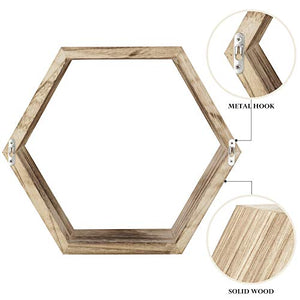 LIANTRAL Hexagon Floating Shelves, Wall Mounted Rustic Honeycomb Display Hanging Shelf for Living Room Bedroom
