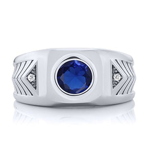Gem Stone King 2.53 Ct Round Blue Created Sapphire 925 Sterling Silver Men's Ring (Size 12)