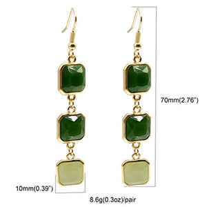 Edil Fantas Women's Green Crystal Long Dangle Earrings 14k Gold Plated Earrings for Women Girl Hook Light Weight Birthday Valentine's Day Mothers Day Christmas Gift