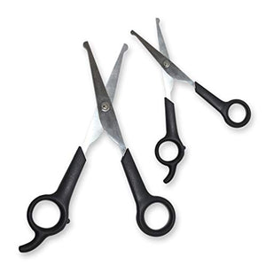 Pets First #1 Pet Grooming Scissors Body & Facial Trimmer Durable Stainless Steel Blades. Rounded Tips Shears for Long Medium Short Thick Wiry Curly Hair. Lightweight Cutter for Dogs & Cats. Set of 2