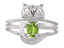 Load image into Gallery viewer, RYLOS Simply Fun CAT Peridot &amp; Diamond Ring - August Birthstone. Great Ring for Pinky, Middle or Pointer Finger. Size 11
