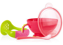 Load image into Gallery viewer, Nuby Garden Fresh Mash N' Feed Bowl with Spoon and Food Masher, Colors May Vary
