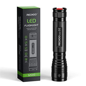 High-Powered LED Flashlight S2000, RECHOO Upgraded Powerful 2000 High Lumens Flashlights with 3 Modes, Zoomable, Water Resistant Flash Light for Camping, Outdoor, Emergency, Hiking