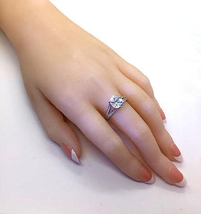 101 Facets 2 Carats Realistic Princess Cushion Cut NSCD Simulated Diamond Solitaire Split Shank Ring 925 Silver Platinum Plated RSPLIT50