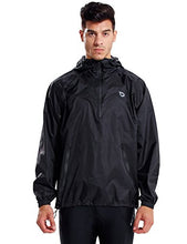 Load image into Gallery viewer, BALEAF Men&#39;s Waterproof Cycling Running Rain Jacket with Hooded Lightweight Packable Raincoat Biking Hiking Windbreaker Black Size L
