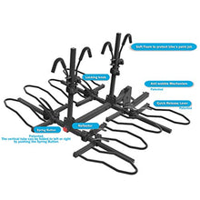 Load image into Gallery viewer, KAC Overdrive Sports K4 2” Hitch Mounted Rack 4-Bike Platform Style Carrier for Standard, Fat Tire, and Electric Bicycles – 60 lbs/Bike Heavy Weight Capacity - Smart Tilting – RV Use Prohibited
