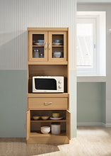 Load image into Gallery viewer, Hodedah Long Standing Kitchen Cabinet with Top &amp; Bottom Enclosed Cabinet Space, One Drawer, Large Open Space for Microwave, Beech
