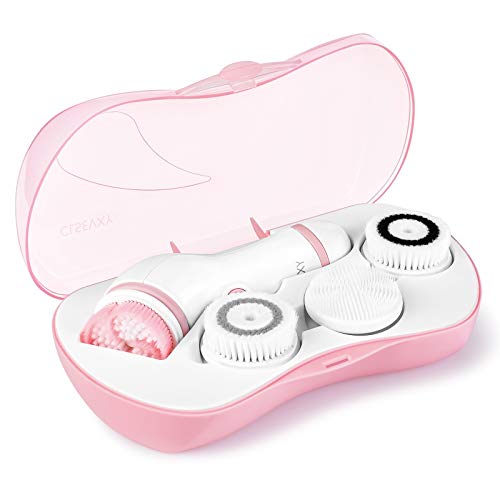 Waterproof Facial Cleansing Spin Brush Set with 4 Exfoliation Brush Heads - Complete Face Spa System by CLSEVXY - Advanced Microdermabrasion for Deep Scrubbing and Gentle Exfoliating