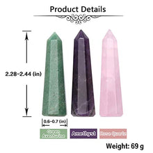 Load image into Gallery viewer, CrystalTears 3pcs 2.4" Healing Crystal Points Wands Natural Amethyst Rose Quartz Green Aventurine Crystal Wand Polished Tumbled Chakra Stone for Home Decor Reiki Healing

