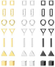 Load image into Gallery viewer, IRONBOX 21 Pairs Geometric Stud Earrings Stainless Steel Minimalist Earring Sets Simple Circle Triangle Square Bar Earrings for Women
