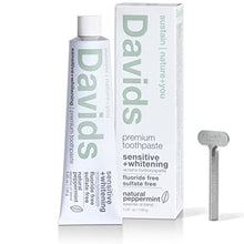 Load image into Gallery viewer, Davids Nano Hydroxyapatite Natural Toothpaste, Sensitive, Whitening, Enamel Health, Fluoride Free, SLS Free, Peppermint, 5.25 oz Metal Tube, Tube Roller Included
