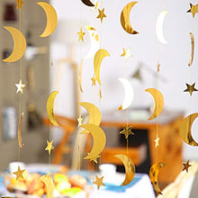 Load image into Gallery viewer, 130 Feet Gold Glitter Star Moon Paper Garland Banner Hanging Decoration for Graduation Class of 2020 Congrats Grad Wedding Birthday Festival Party Decoration
